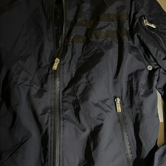 Fendi Men’s Navy Blue Bomber Jacket with Gloss Stripe Accents